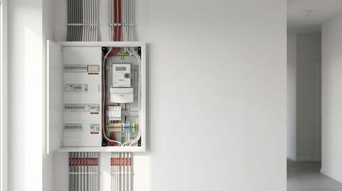 16:9 Bild von einem sauber verkabelten Schaltkasten